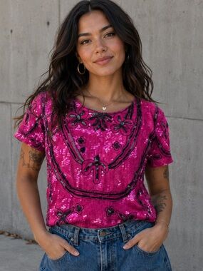 Vintage silk JLB sequin top